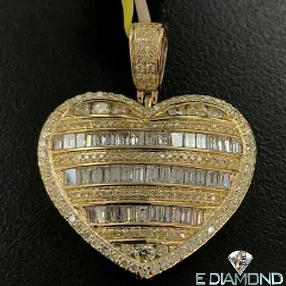 10k Solid Gold 2.64 Carat Natural Valentines Diamond Baguette Heart Pendant